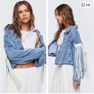 Forever 21 premium fringe jean jacket
